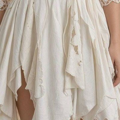 Alternate image for Handcrafted ethereal ivory linen dress with asymmetric hem
