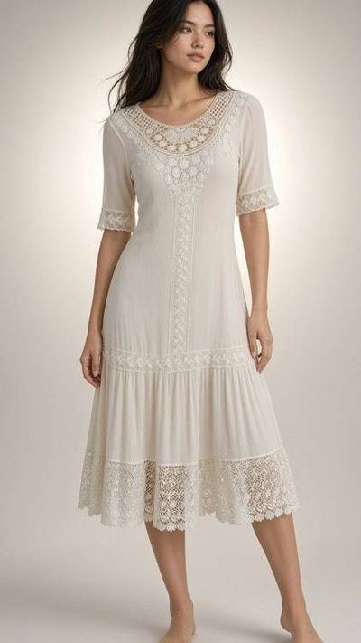 Alternate image for Ethereal Romantic Lace-Trimmed Layered Dress and overlay in Ivory Cotton