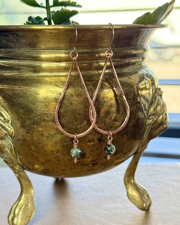 Alternate image for Hammered Raw Copper Indian Agate Teardrop Earrings