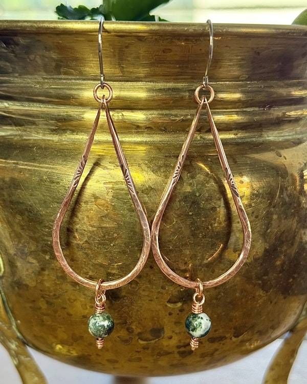 Alternate image for Hammered Raw Copper Indian Agate Teardrop Earrings