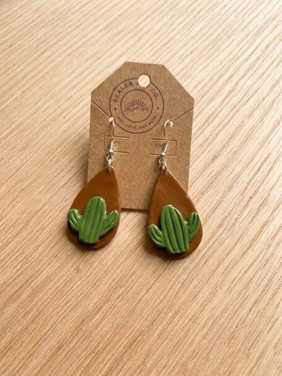 Primary image for Handmade Polymer Clay Cactus Earrings | Southwestern Clay Dangles