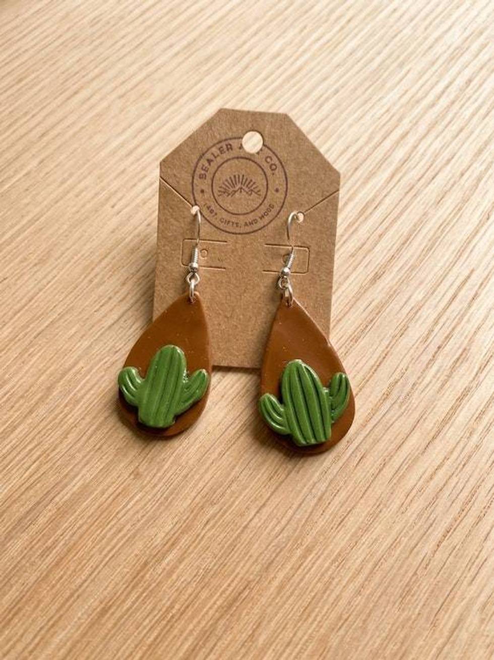 Handmade Polymer Clay Cactus Earrings | Southwestern Clay Dangles