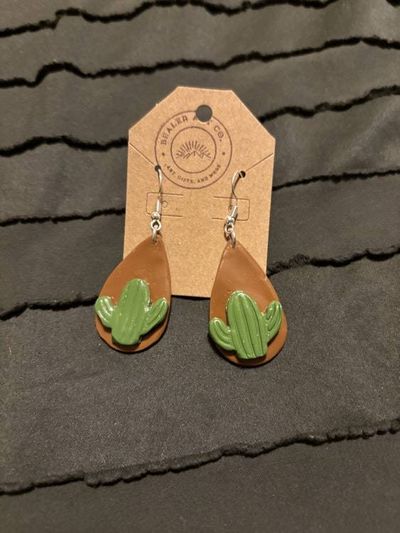 Alternate image for Handmade Polymer Clay Cactus Earrings | Southwestern Clay Dangles