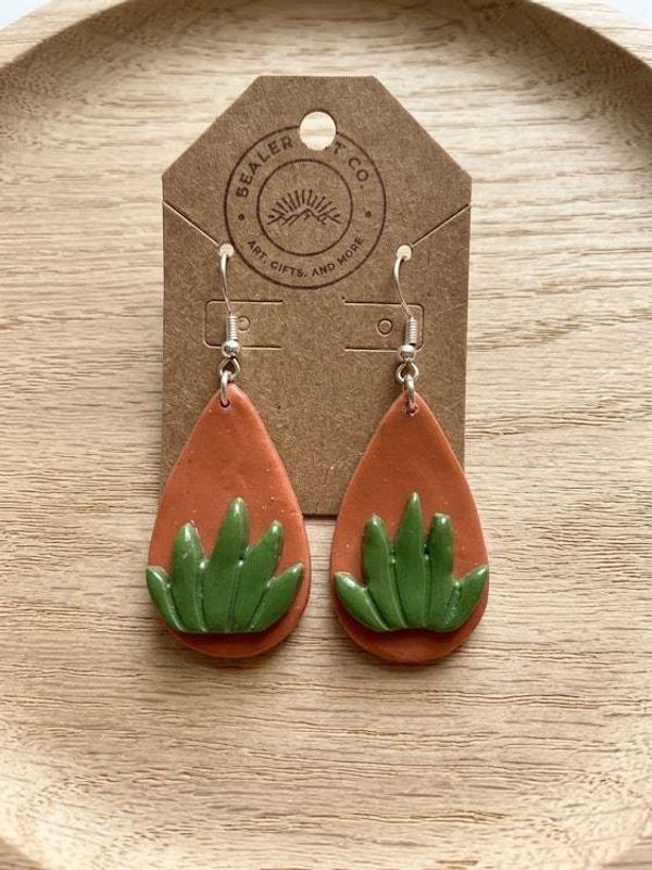 Alternate image for Handmade Polymer Clay Succulent Earrings | Terracotta Clay Dangles