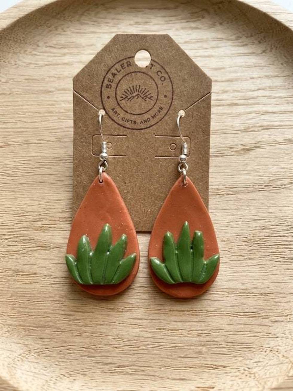 Handmade Polymer Clay Succulent Earrings | Terracotta Clay Dangles