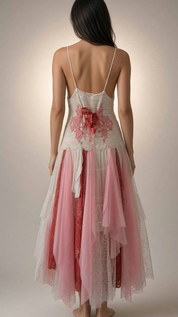 Alternate image for Handcrafted Bohemian lace, crochety and tulle maxi dress with irregular hem