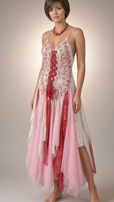 Alternate image for Handcrafted Bohemian lace, crochety and tulle maxi dress with irregular hem
