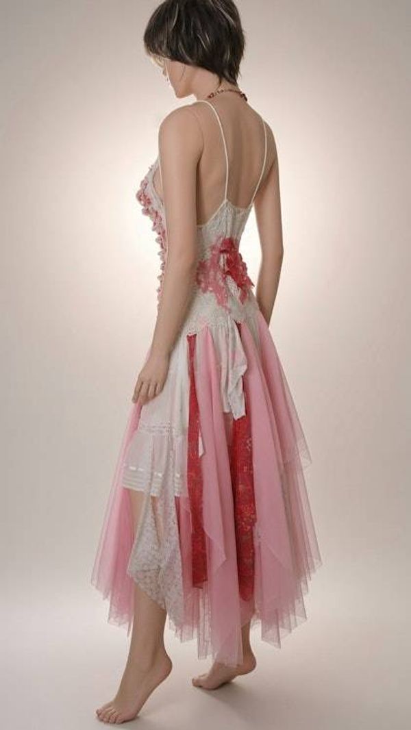 Alternate image for Handcrafted Bohemian lace, crochety and tulle maxi dress with irregular hem