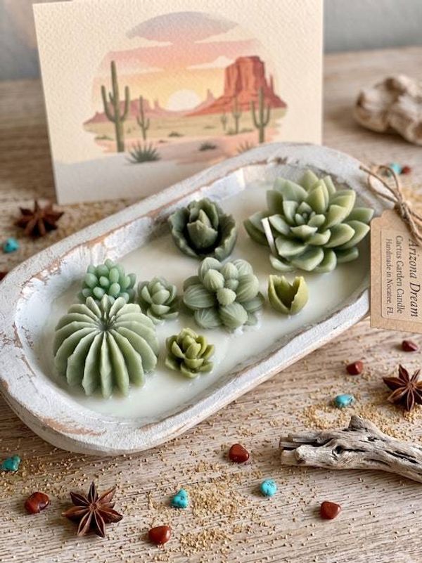Alternate image for Arizona Dream Cactus Scenery Candle - Handmade Desert Succulent Wax Sculptures