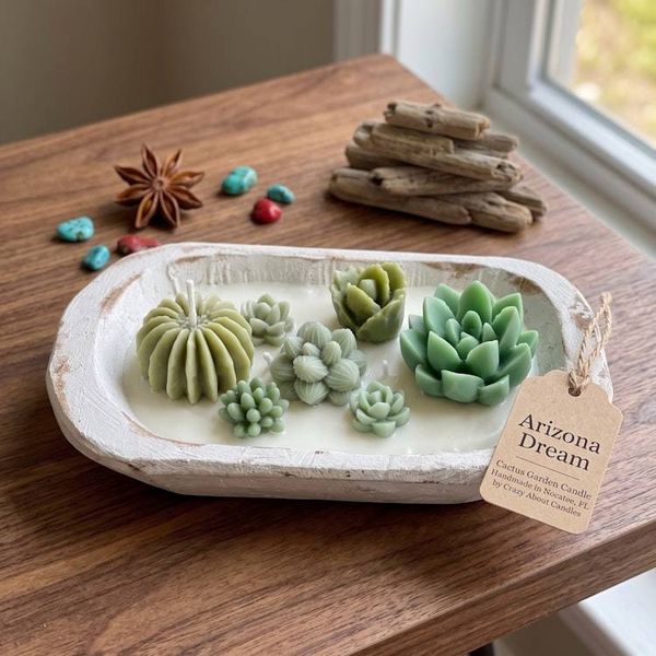 Alternate image for Arizona Dream Cactus Scenery Candle - Handmade Desert Succulent Wax Sculptures