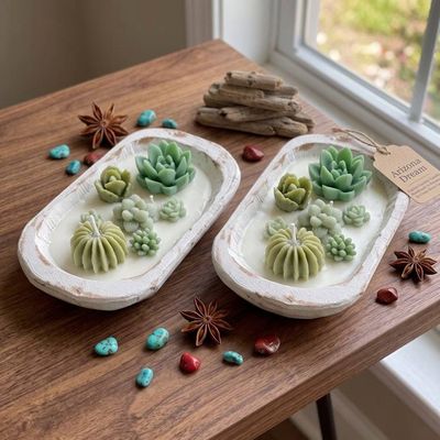 Alternate image for Arizona Dream Cactus Scenery Candle - Handmade Desert Succulent Wax Sculptures