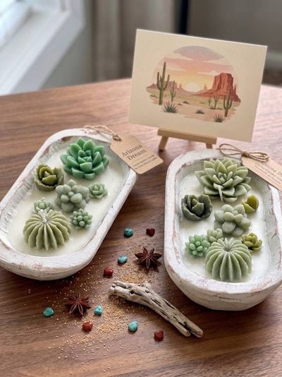 Alternate image for Arizona Dream Cactus Scenery Candle - Handmade Desert Succulent Wax Sculptures