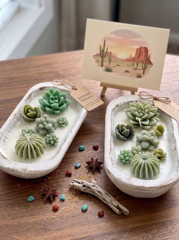Alternate image for Arizona Dream Cactus Scenery Candle - Handmade Desert Succulent Wax Sculptures