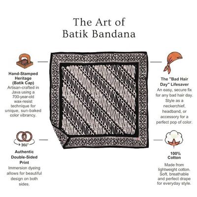 Alternate image for Hand Dyed Batik Bandana, 100% Soft Cotton, Liris in Black, White, Monochromatic