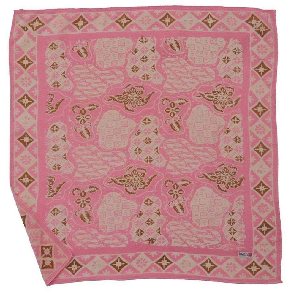 Hand Dyed Batik Bandana, 100% Soft Cotton, Blush Mosaic, Pink Brown, Fair Trade