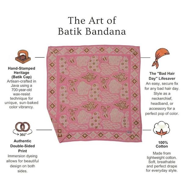 Alternate image for Hand Dyed Batik Bandana, 100% Soft Cotton, Blush Mosaic, Pink Brown, Fair Trade