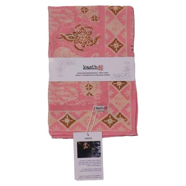 Alternate image for Hand Dyed Batik Bandana, 100% Soft Cotton, Blush Mosaic, Pink Brown, Fair Trade