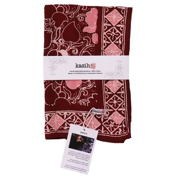 Alternate image for Hand Dyed Batik Bandana, 100% Soft Cotton, Ruby Bloom, Red, Pink