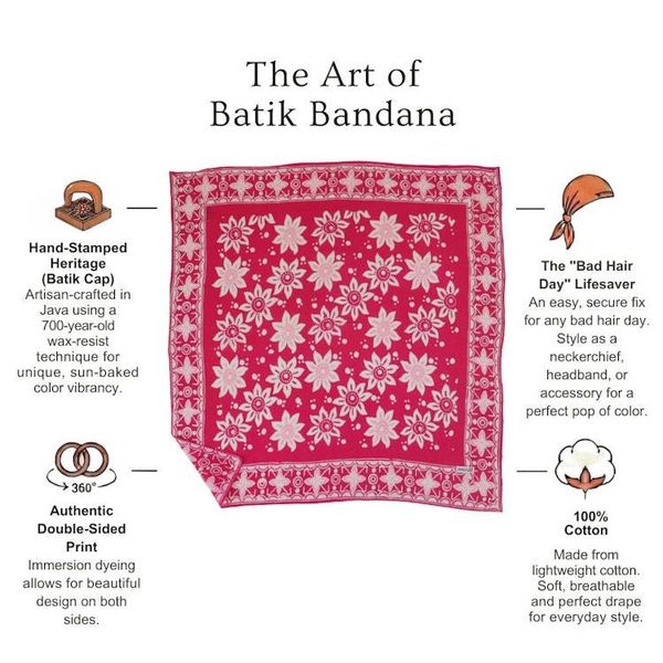 Alternate image for Hand Dyed Batik Bandana, 100% Soft Cotton, Garnet Petal, Pink, Red