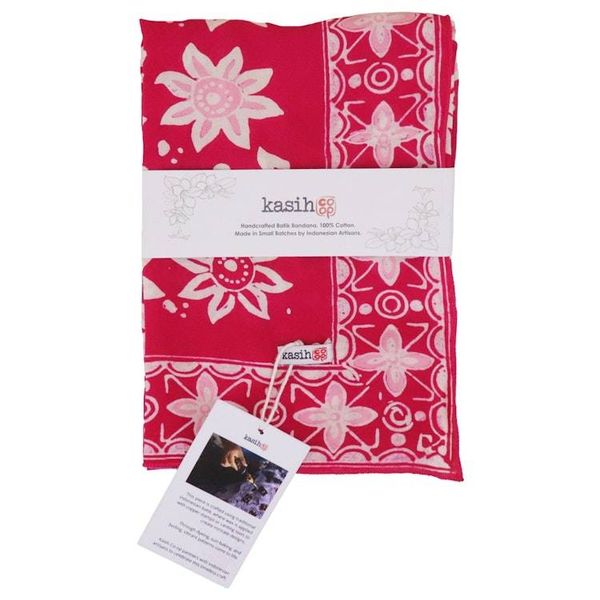 Alternate image for Hand Dyed Batik Bandana, 100% Soft Cotton, Garnet Petal, Pink, Red
