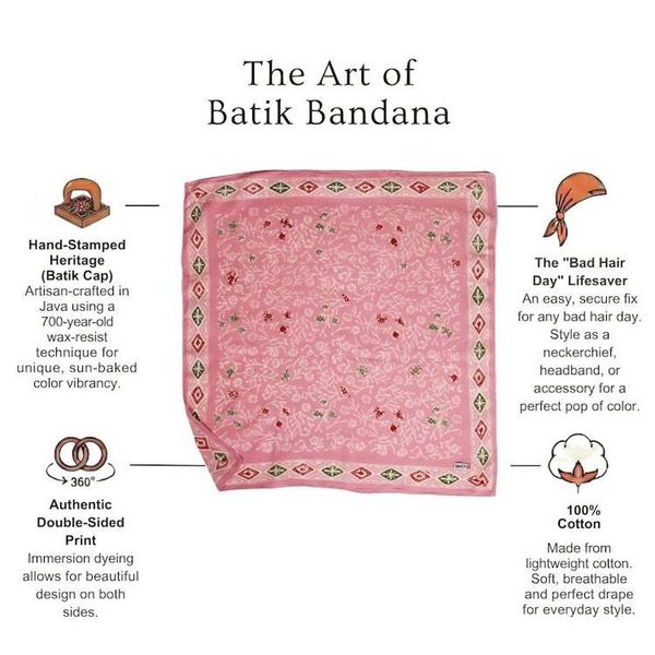 Alternate image for Hand Dyed Batik Bandana, 100% Soft Cotton, Cotton Candy, Pink, Red, Green