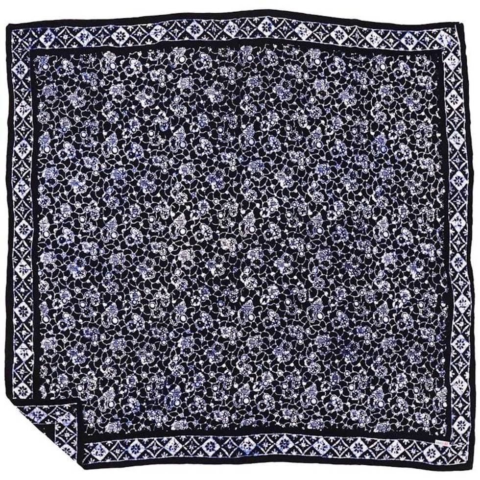 Large 39" Hand Dyed Batik Bandana, 100% Soft Cotton, Boulder in Black and Navy Blue