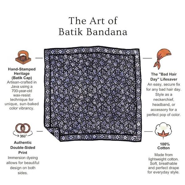 Alternate image for Large 39 Hand Dyed Batik Bandana, 100% Soft Cotton, Boulder in Black and Navy Blue