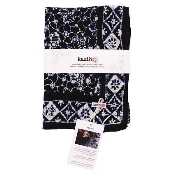 Alternate image for Large 39 Hand Dyed Batik Bandana, 100% Soft Cotton, Boulder in Black and Navy Blue