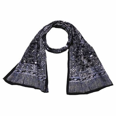 Primary image for Handmade Batik Scarf, 100% Soft Cotton, Wings, Black, Dark Blue, No Fringe