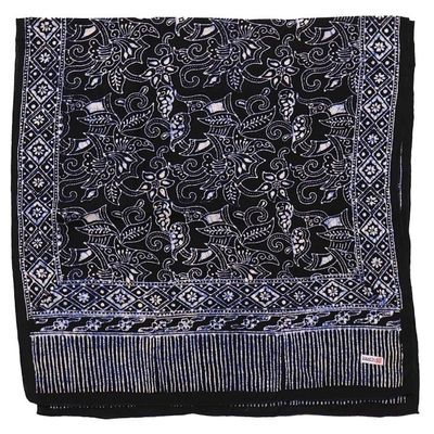 Alternate image for Handmade Batik Scarf, 100% Soft Cotton, Wings, Black, Dark Blue, No Fringe