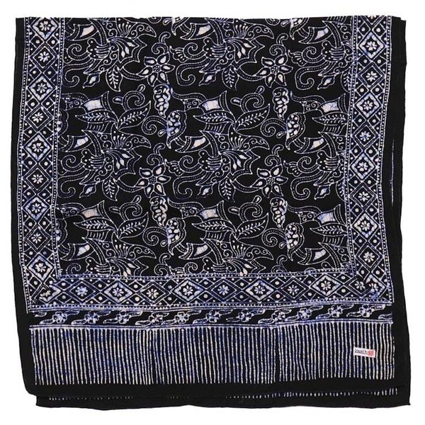 Alternate image for Handmade Batik Scarf, 100% Soft Cotton, Wings, Black, Dark Blue, No Fringe