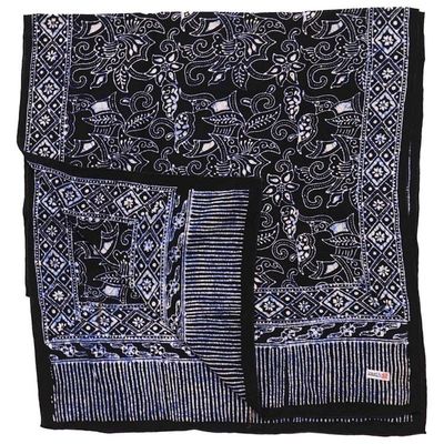 Alternate image for Handmade Batik Scarf, 100% Soft Cotton, Wings, Black, Dark Blue, No Fringe