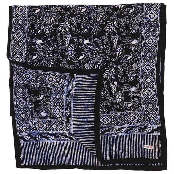 Alternate image for Handmade Batik Scarf, 100% Soft Cotton, Wings, Black, Dark Blue, No Fringe