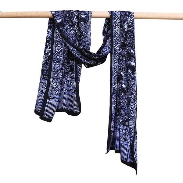 Alternate image for Handmade Batik Scarf, 100% Soft Cotton, Wings, Black, Dark Blue, No Fringe
