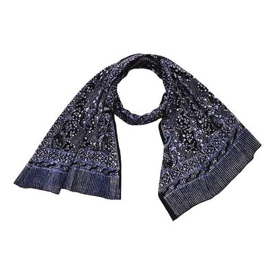 Primary image for Handmade Batik Scarf, 100% Soft Cotton, Tidal Flow, Black, Dark Blue Navy, No Fringe
