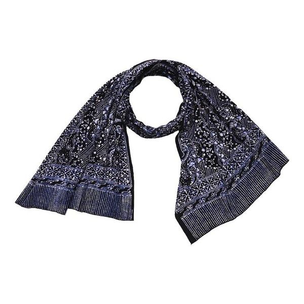 Alternate image for Handmade Batik Scarf, 100% Soft Cotton, Tidal Flow, Black, Dark Blue Navy, No Fringe