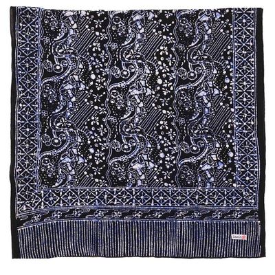 Alternate image for Handmade Batik Scarf, 100% Soft Cotton, Tidal Flow, Black, Dark Blue Navy, No Fringe