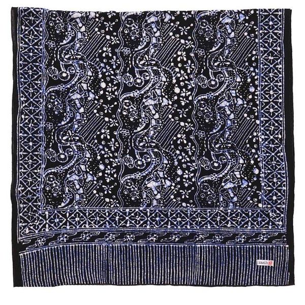 Alternate image for Handmade Batik Scarf, 100% Soft Cotton, Tidal Flow, Black, Dark Blue Navy, No Fringe