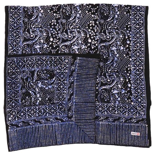 Alternate image for Handmade Batik Scarf, 100% Soft Cotton, Tidal Flow, Black, Dark Blue Navy, No Fringe