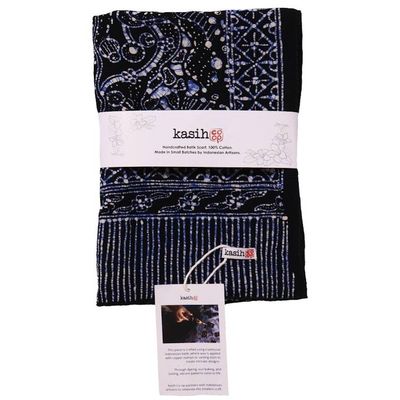 Alternate image for Handmade Batik Scarf, 100% Soft Cotton, Tidal Flow, Black, Dark Blue Navy, No Fringe