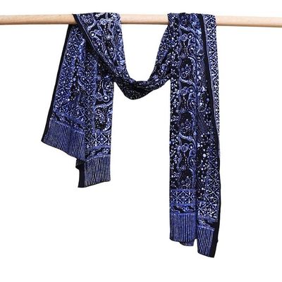 Alternate image for Handmade Batik Scarf, 100% Soft Cotton, Tidal Flow, Black, Dark Blue Navy, No Fringe
