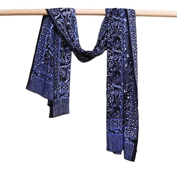 Alternate image for Handmade Batik Scarf, 100% Soft Cotton, Tidal Flow, Black, Dark Blue Navy, No Fringe