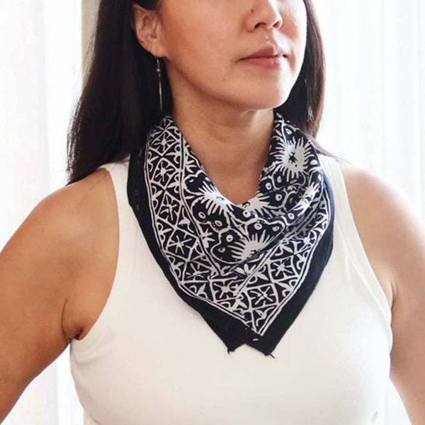 Image for Batik Bandana Black, 100% Cotton, Hand Dyed Hair Cover Wrap Scarf