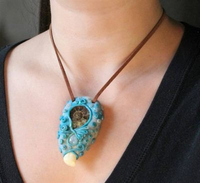 Alternate image for Ammonite, Elk Ivory and Rainbow Moonstone Pendant
