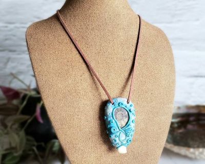 Alternate image for Ammonite, Elk Ivory and Rainbow Moonstone Pendant