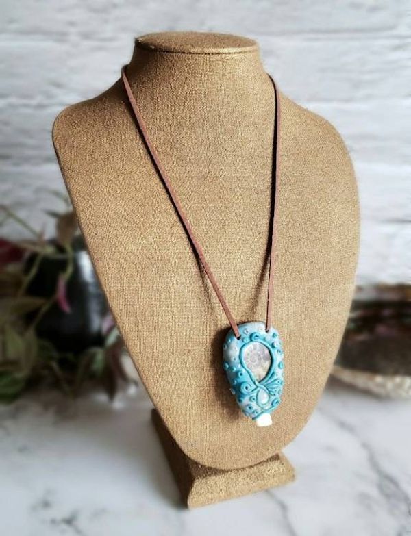 Alternate image for Ammonite, Elk Ivory and Rainbow Moonstone Pendant