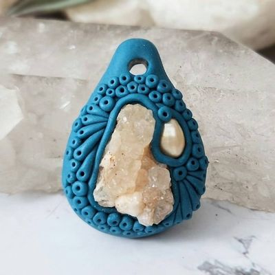 Primary image for Quartz Cluster and Pearl Polymer Clay Pendant