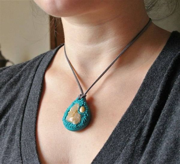 Alternate image for Quartz Cluster and Pearl Polymer Clay Pendant