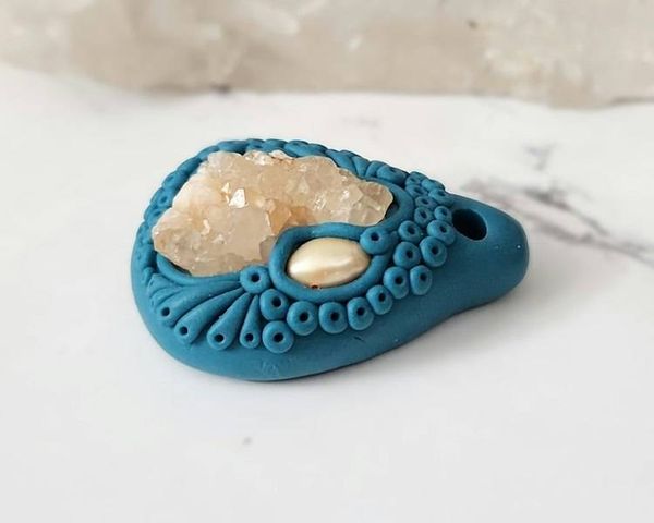 Alternate image for Quartz Cluster and Pearl Polymer Clay Pendant