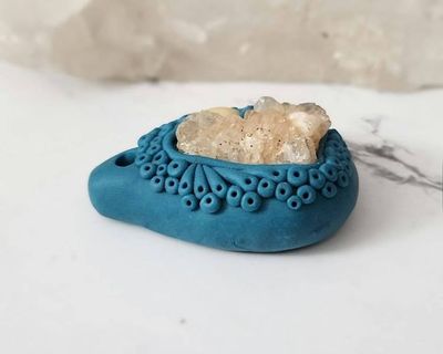 Alternate image for Quartz Cluster and Pearl Polymer Clay Pendant
